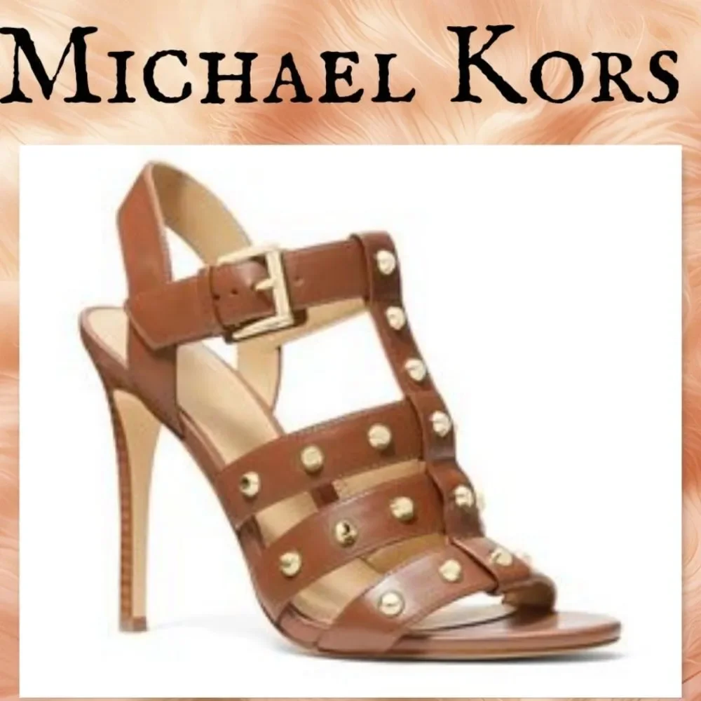 NWOB MICHAEL Michael Kors Jagger Studded Stiletto Sandal in Luggage
